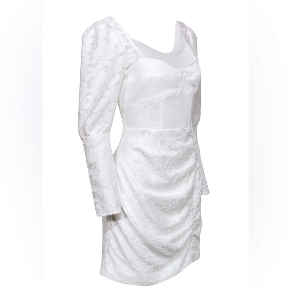 Self-Portrait White Lace Mini Dress Corset Puff Sleeve Bridgerton Bridal Sz 6 - Picture 4 of 14